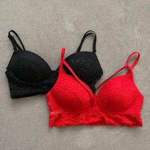 Black and Red Padded Bralettes